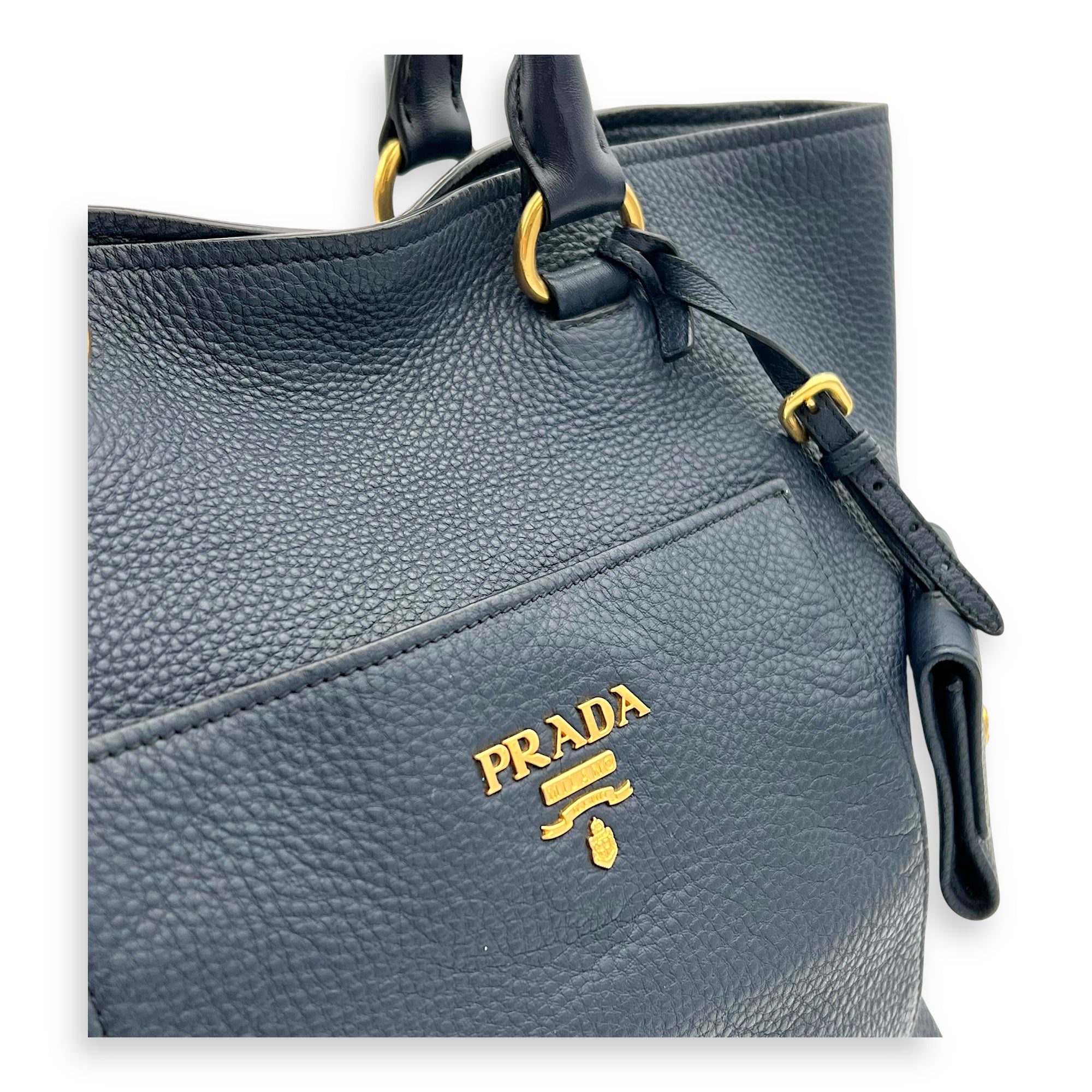 Prada 2 way bag Top Handle Bag Blue in Calfskin, Gold hardware_7