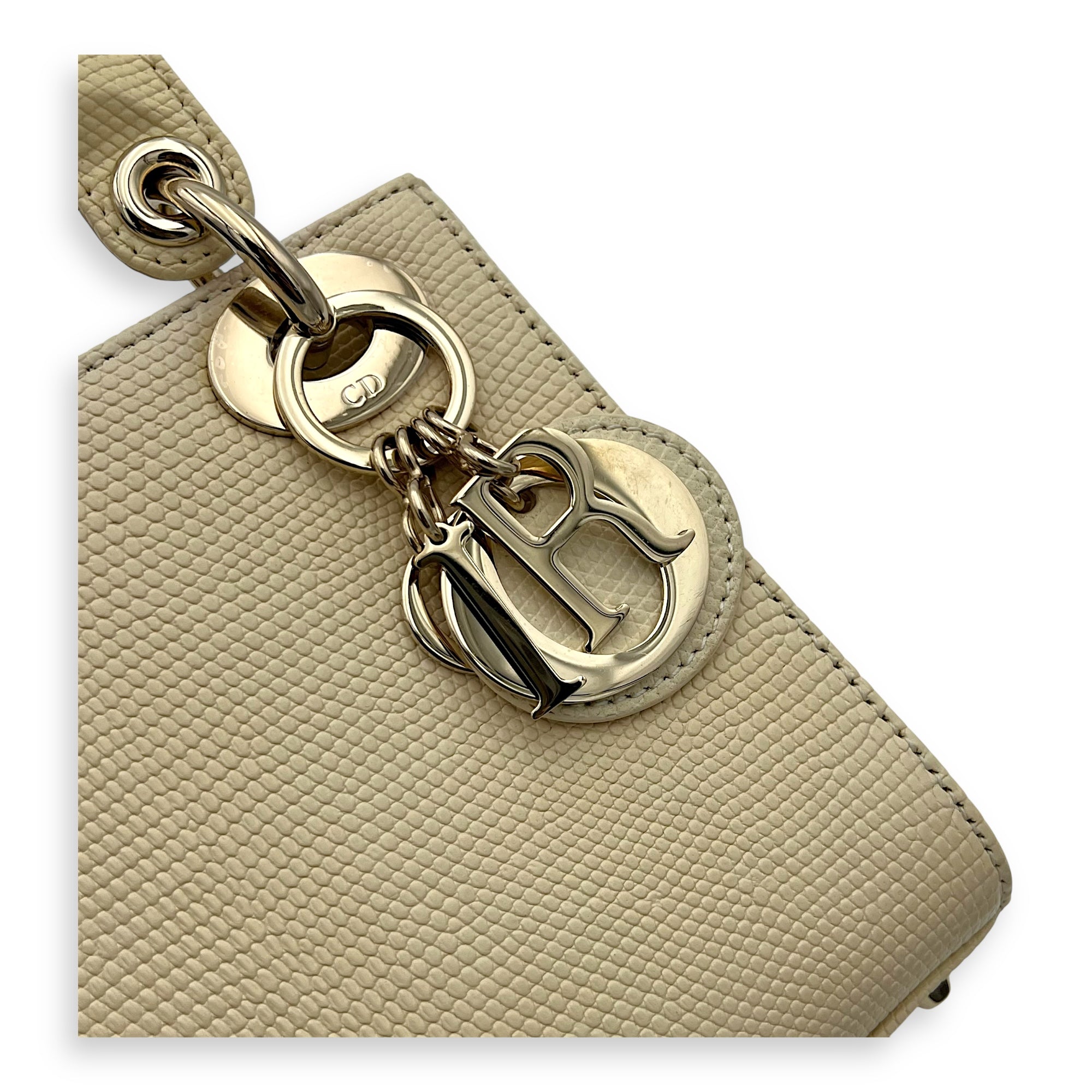 Christian Dior Lady Dior Top Handle Bag Mini Cream in Lizard, Light Gold hardware_7