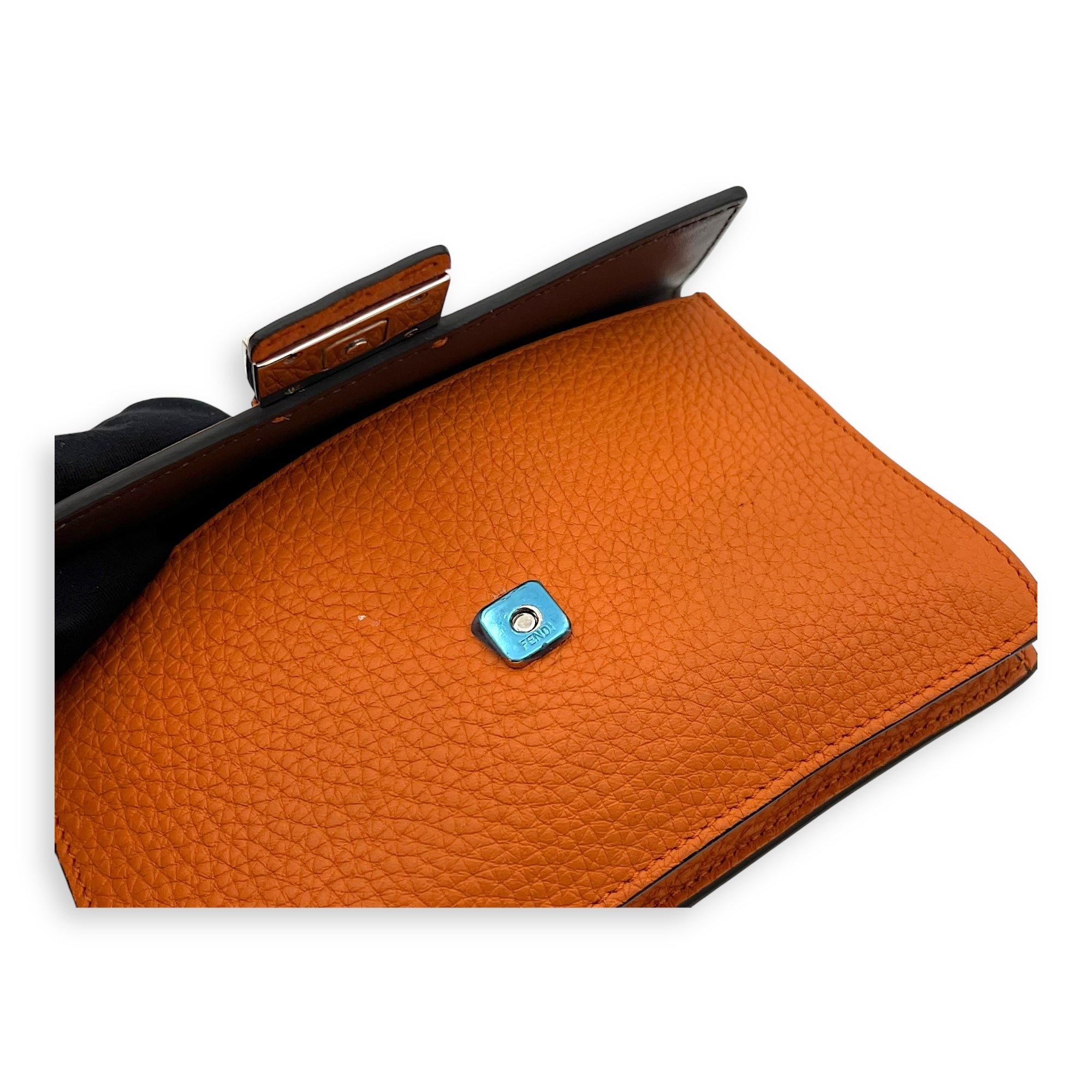 Fendi Baguette Crossbody Bag Orange in Calfskin, Silver hardware_7