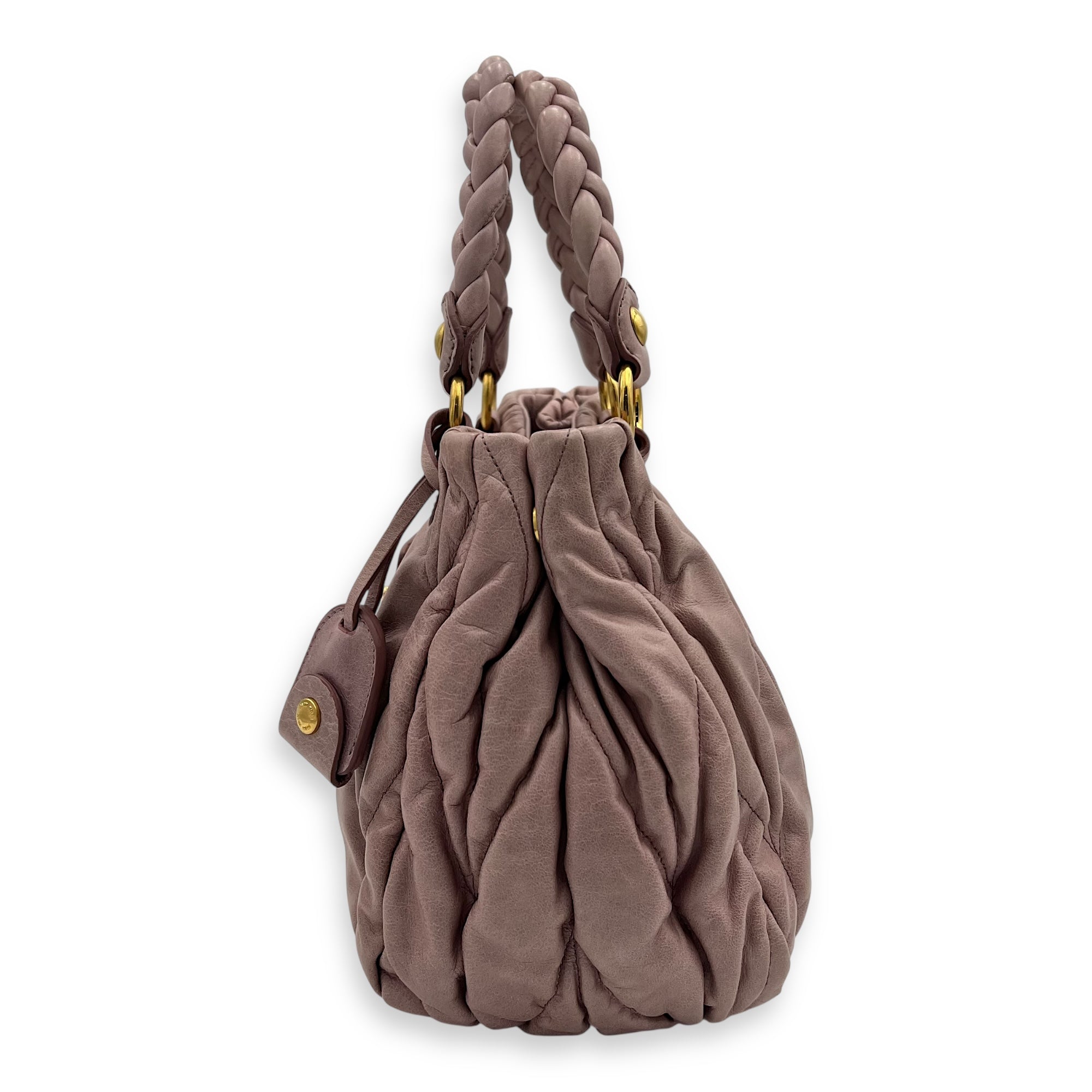Miu Miu Gaufre Top Handle Bag Pink in Calfskin, Gold hardware_3