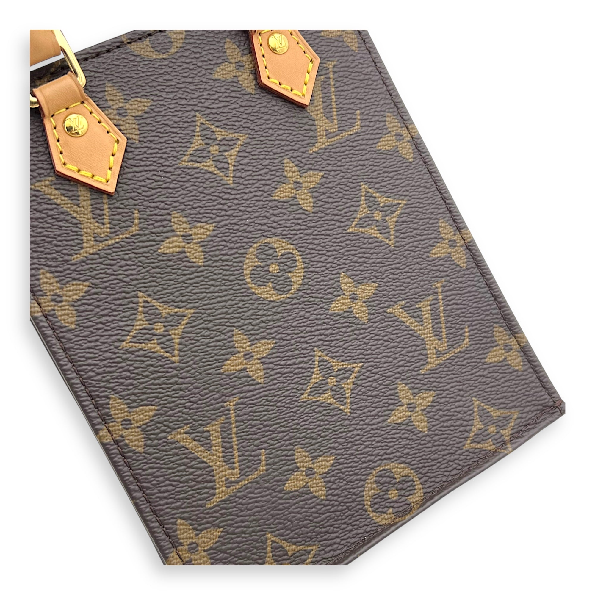 Louis Vuitton Sac Plat Petite Brown Top Handle Bag in Monogram Coated Canvas, Gold hardware_7
