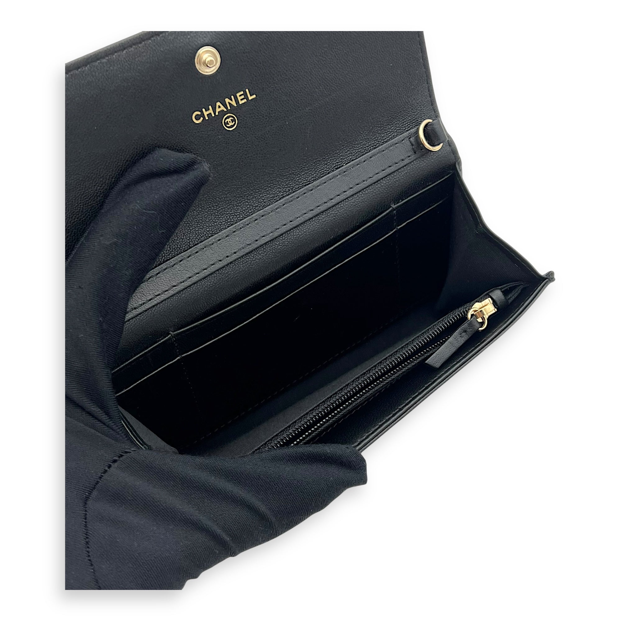 Chanel CC Wallet On Chain Black in Lambskin, Gold hardware_7