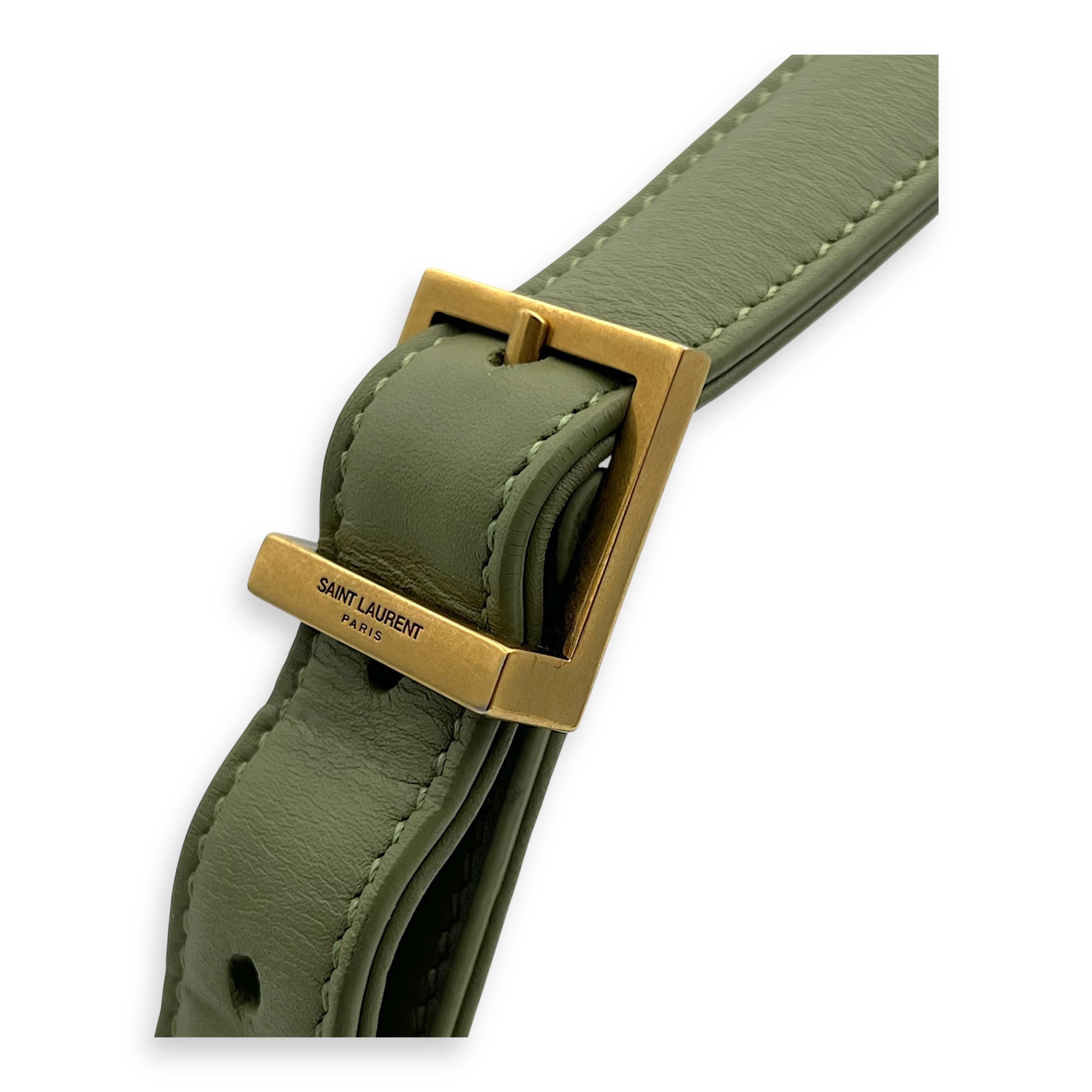 Saint Laurent Le 5 A 7 Shoulder Bag Green in Calfskin, Gold hardware_7