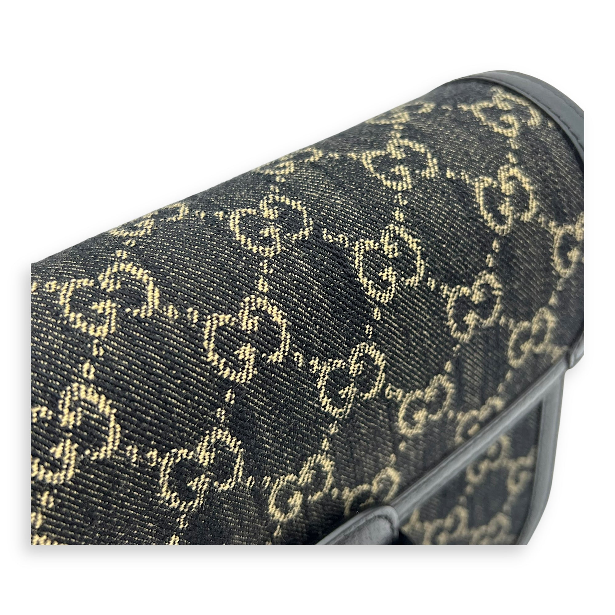 Gucci Horsebit 1955 Shoulder Bag Black in Denim, Gold hardware_7