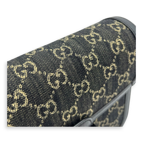 Gucci Horsebit 1955 Shoulder Bag Black in Denim, Gold hardware_7
