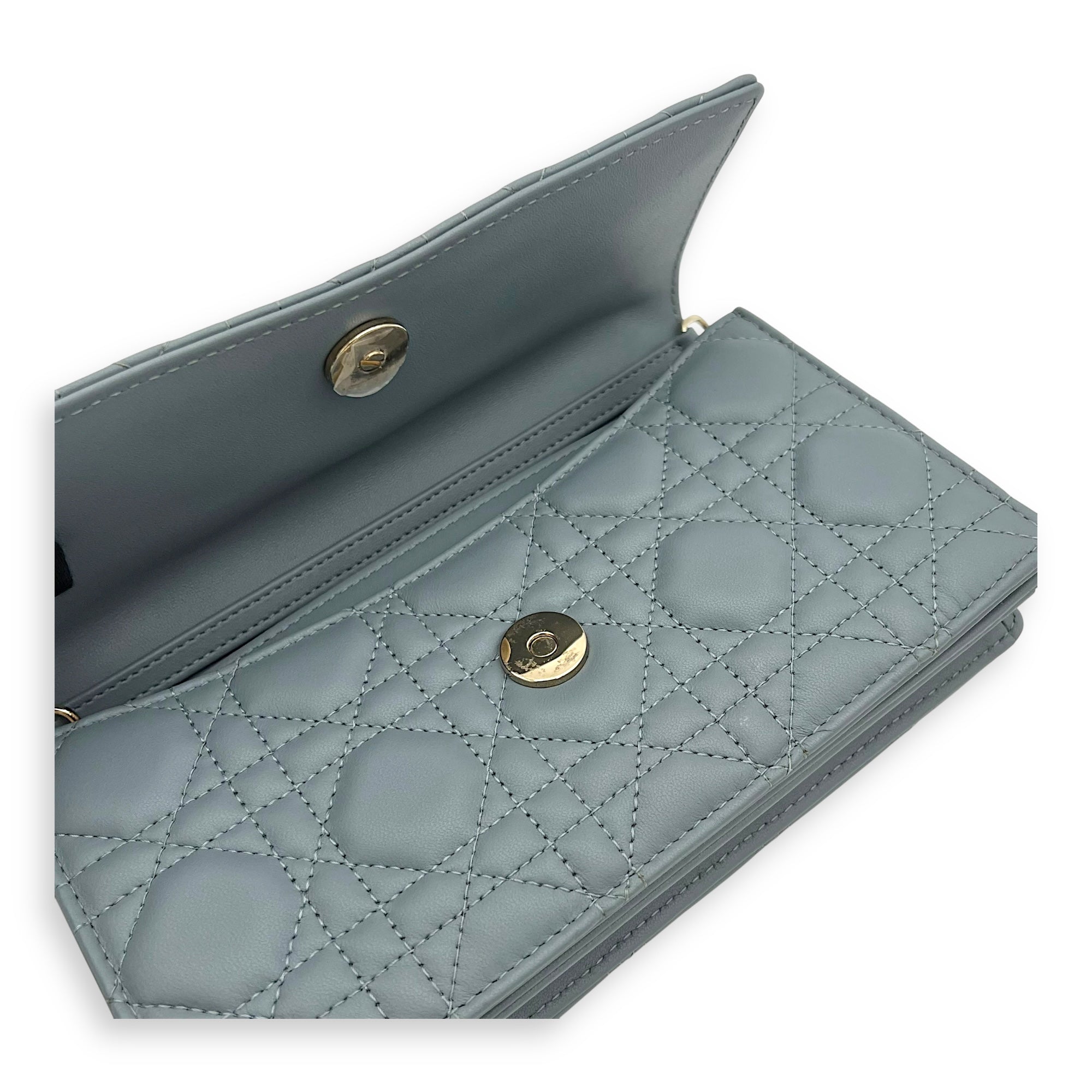 Christian Dior My Dior Top Handle Bag Blue in Lambskin, Gold hardware_7