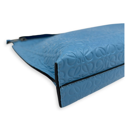 Loewe Anagram T Blue Pouch in Patent Embossed Calfskin, Silver hardware_7
