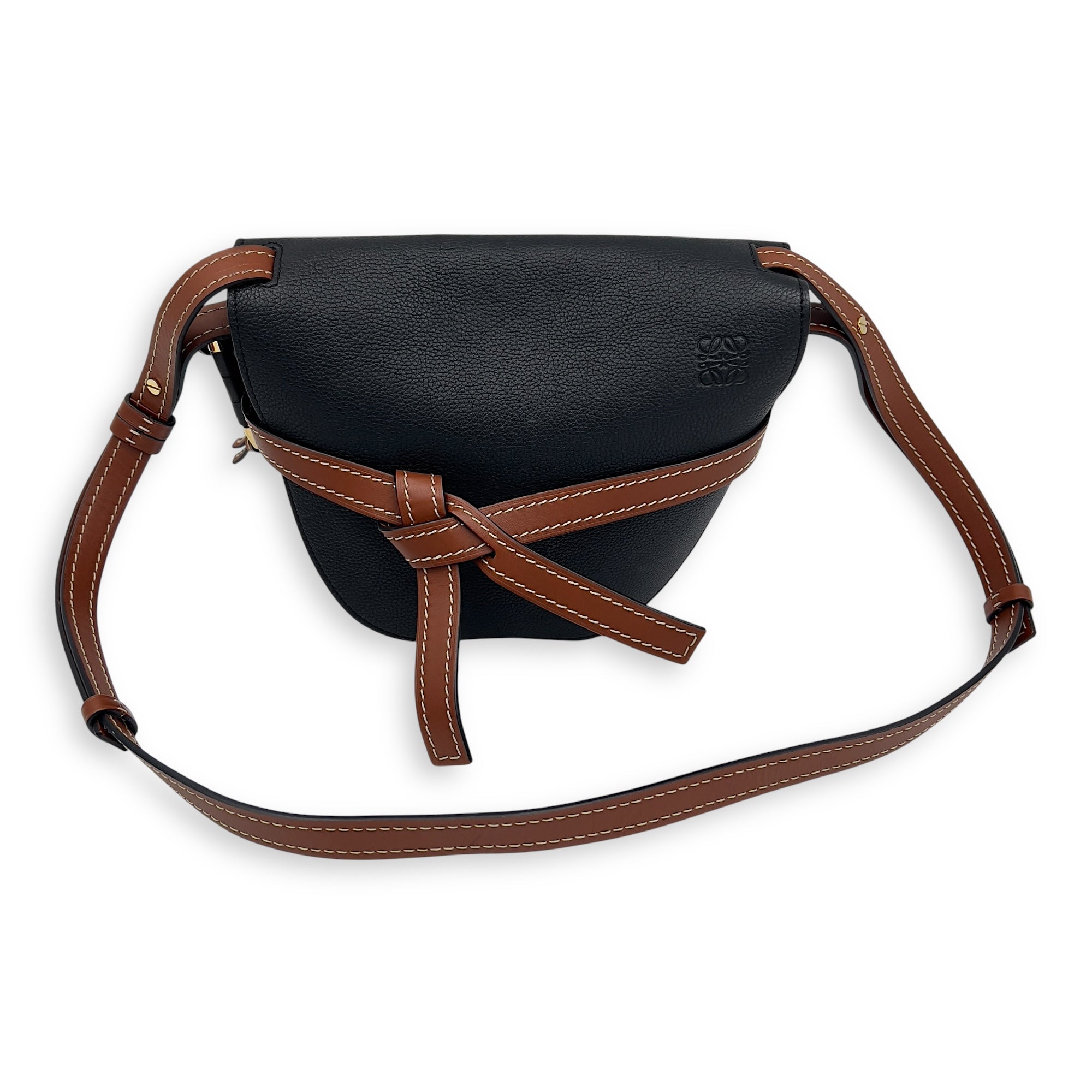 Loewe Gate Crossbody Bag Black in Calfskin, Gold hardware_5
