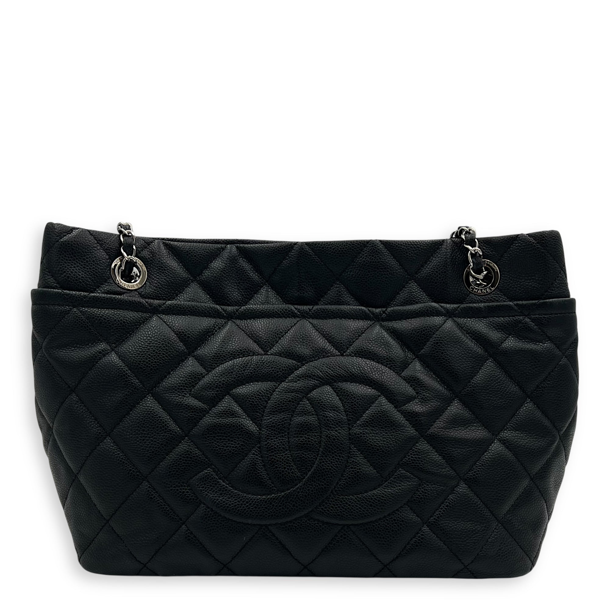 Chanel CC Tote Bag Black in Caviar Leather, Silver hardware_7