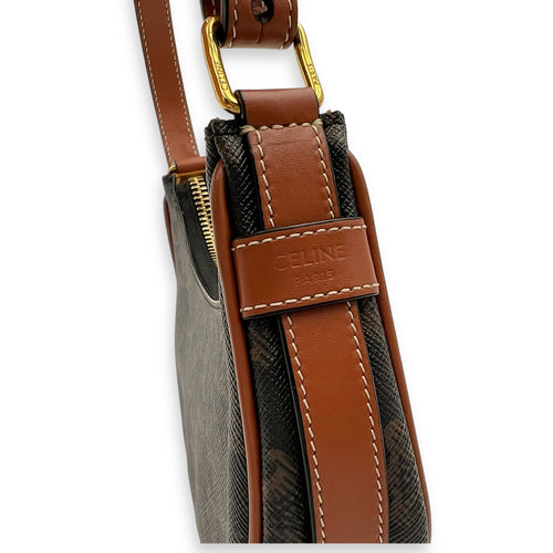 Celine Ava Shoulder Bag Brown in Coated Canvas, Gold hardware_7