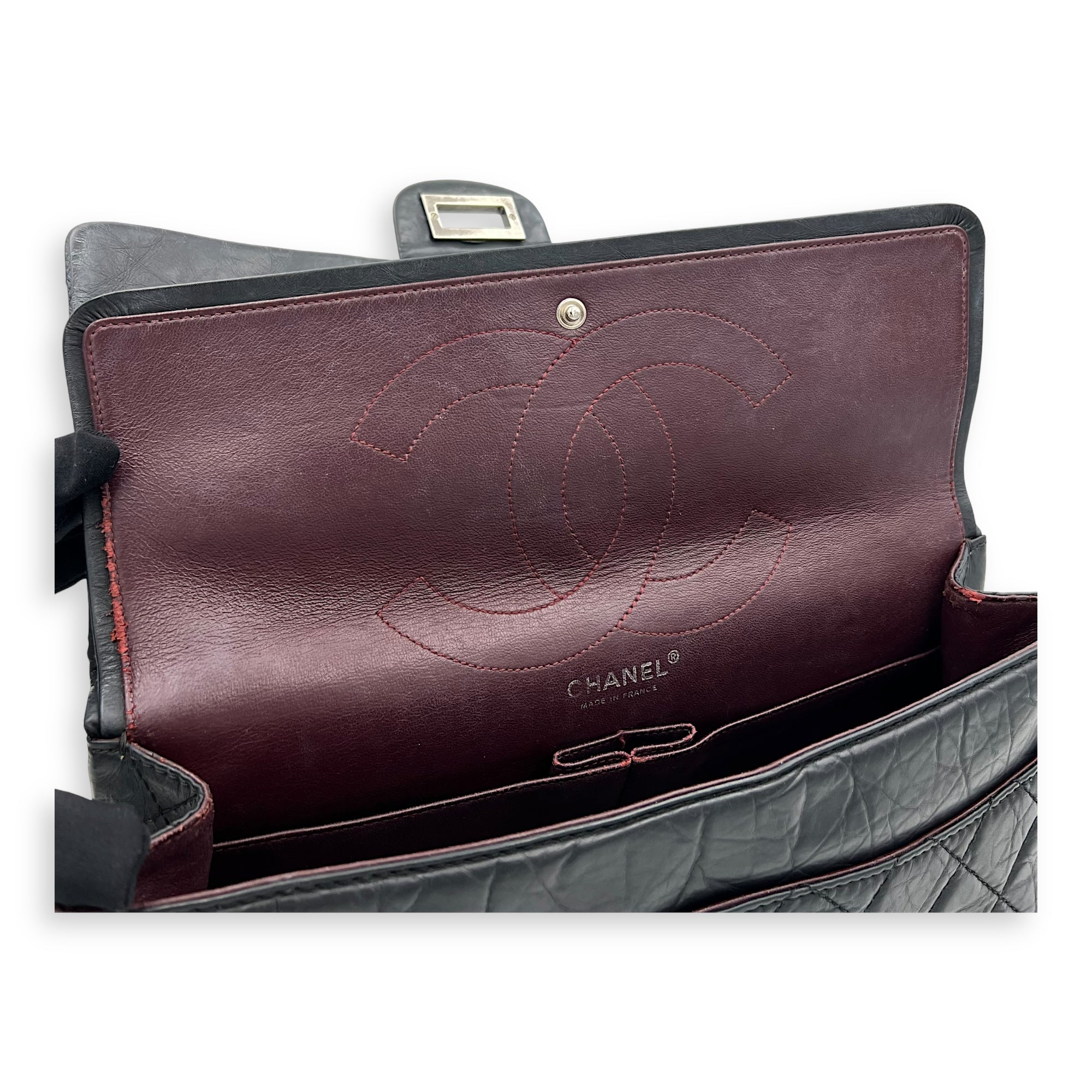 Chanel 2.55 227 Black Shoulder Bag in Calfskin, Ruthenium hardware_4