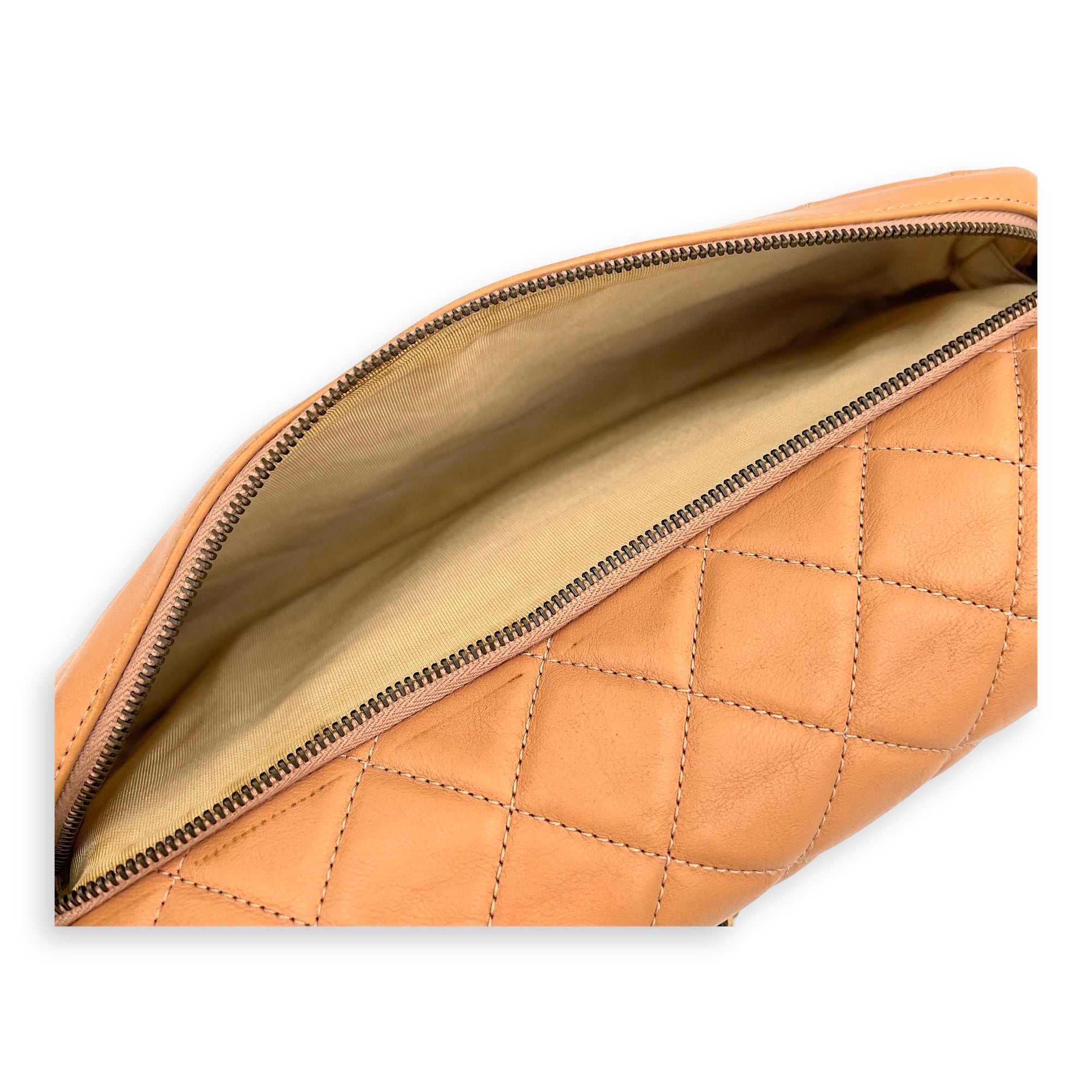 Chanel Quilted Zip Back Pocket Flap Shoulder Bag Brown in Calfskin, Gold hardware_5