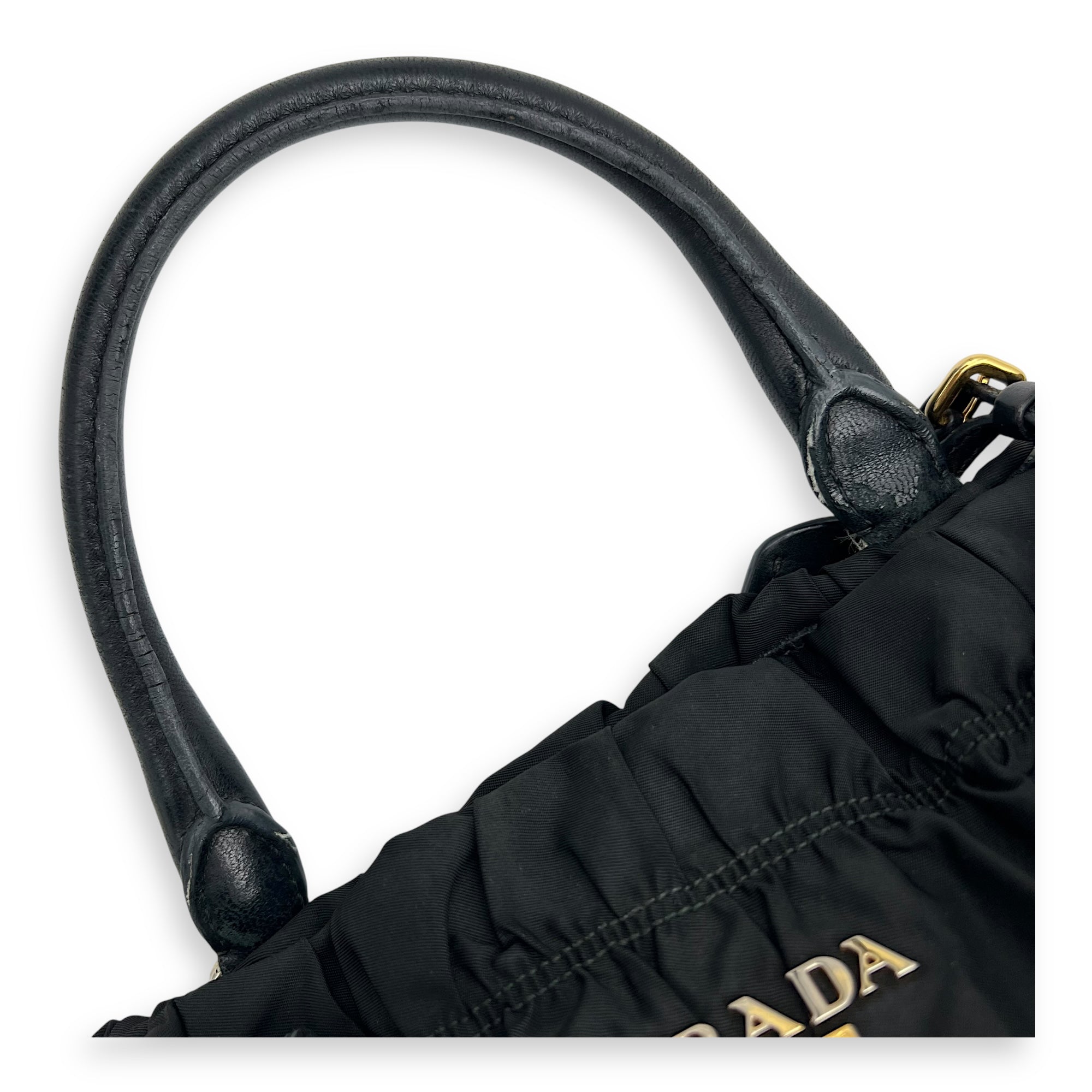 Prada Gaufre Top Handle Bag Black in Nylon, Gold hardware_5
