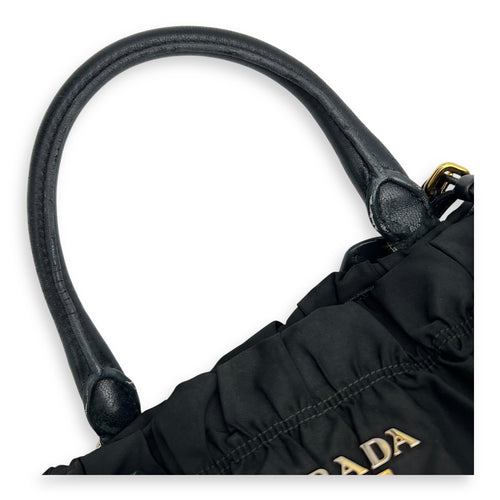 Prada Gaufre Top Handle Bag Black in Nylon, Gold hardware_5