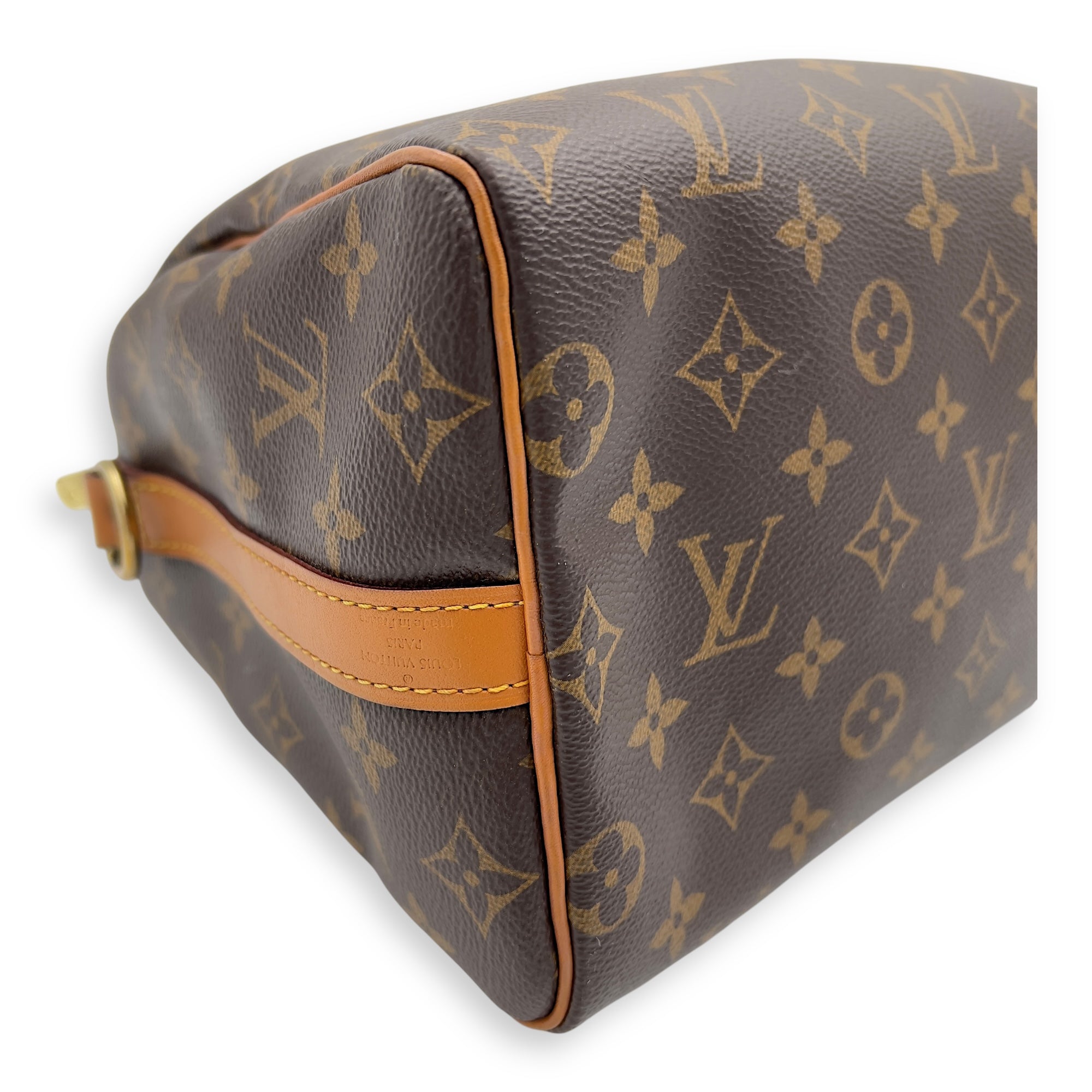 Louis Vuitton Speedy Bandouliere Top Handle Bag 25 Brown in Monogram Coated Canvas, Gold hardware_4
