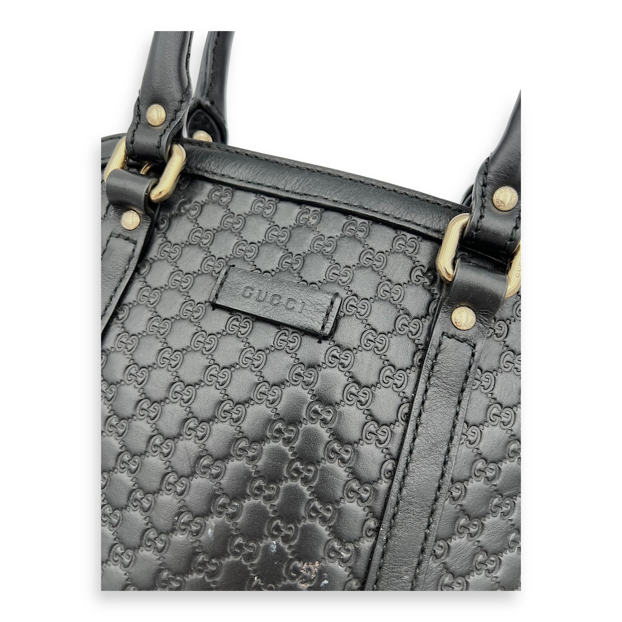 Gucci Micro gg Top Handle Bag Small Black in Calfskin, Gold hardware_7