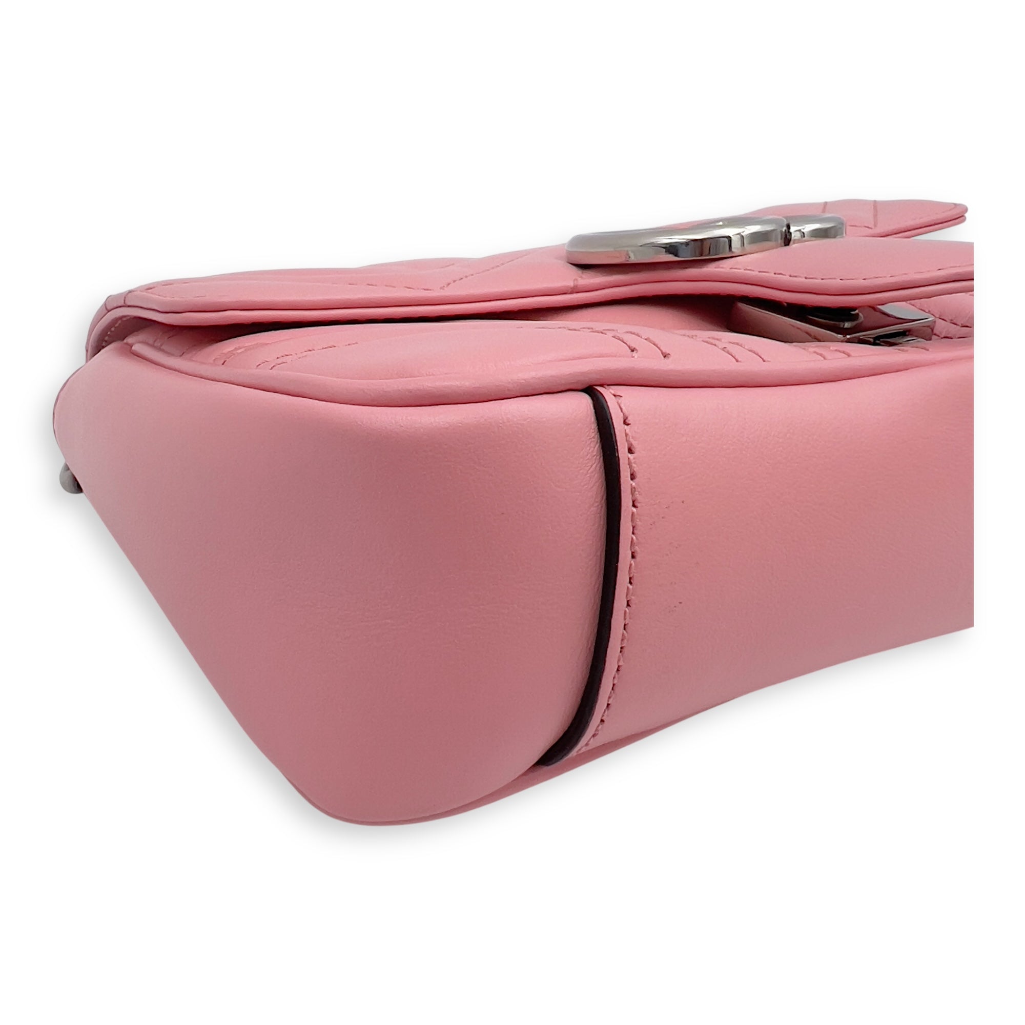 Gucci GG Marmont Shoulder Bag Mini Pink in Calfskin, Silver hardware_9