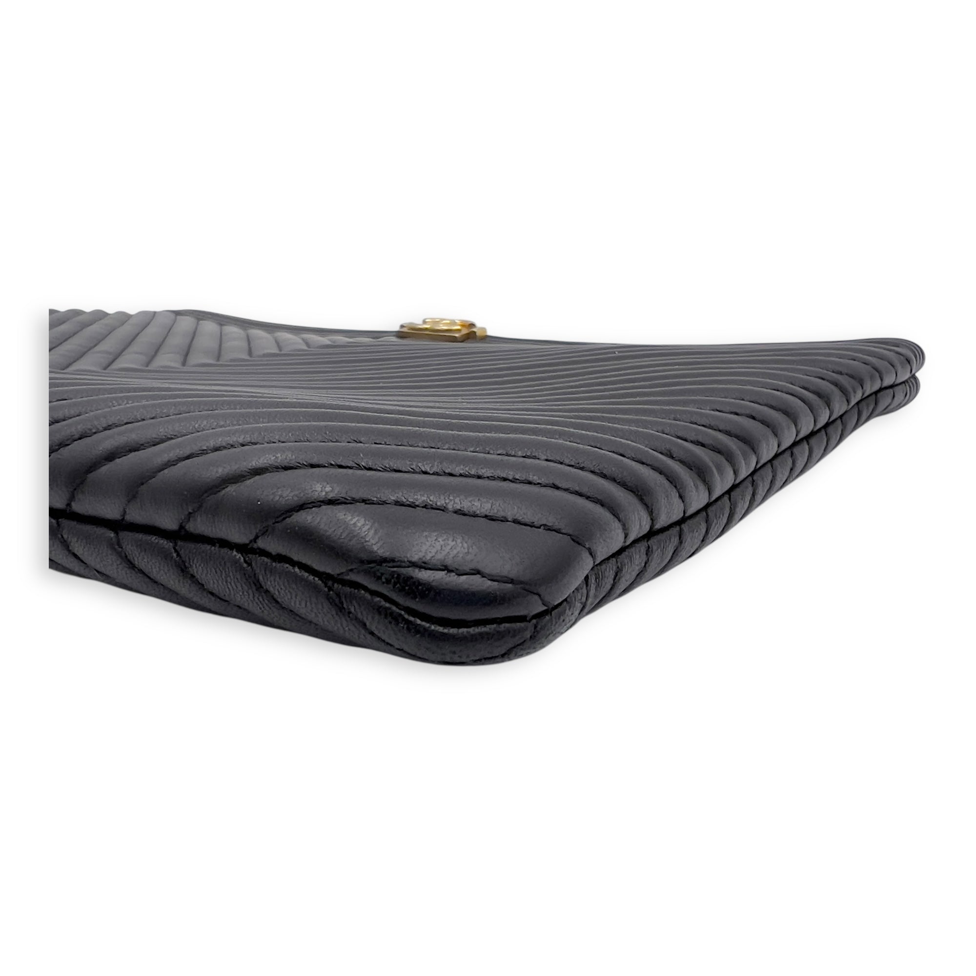 Chanel Chevron Boy Black Clutch in Lambskin, Gold hardware_7