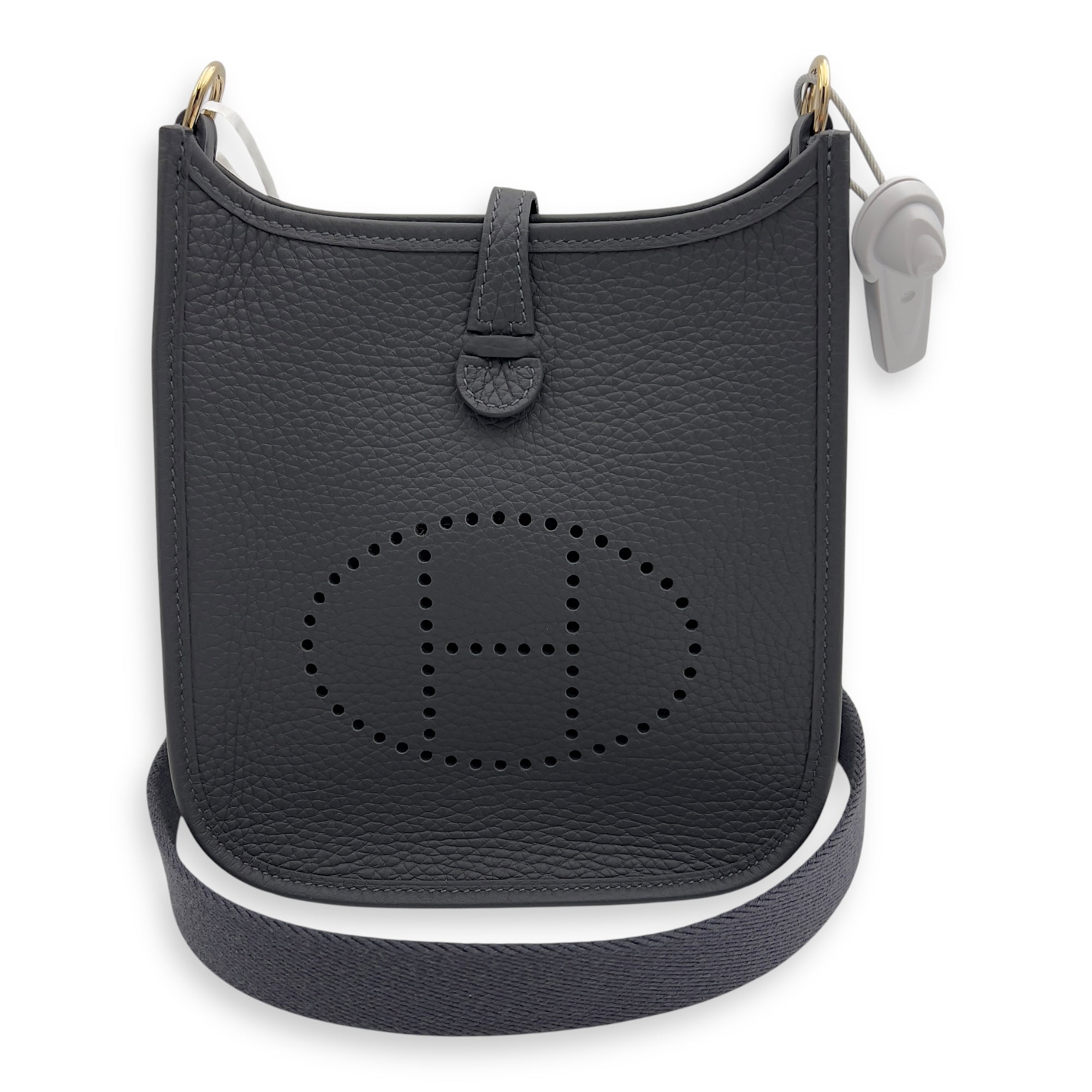 Hermès Evelyne TPM Ardoise Crossbody Bag in Clemence, Permabrass hardware_5