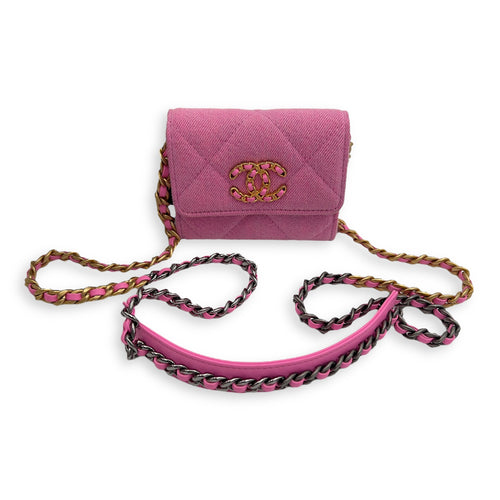 Chanel C19 Pink Wallet On Chain in Denim, Gold hardware_9