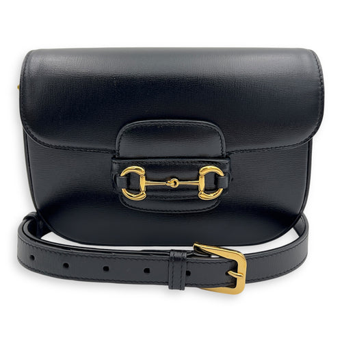 Gucci Horsebit 1955 Mini Black Crossbody Bag in Calfskin, Gold hardware_7