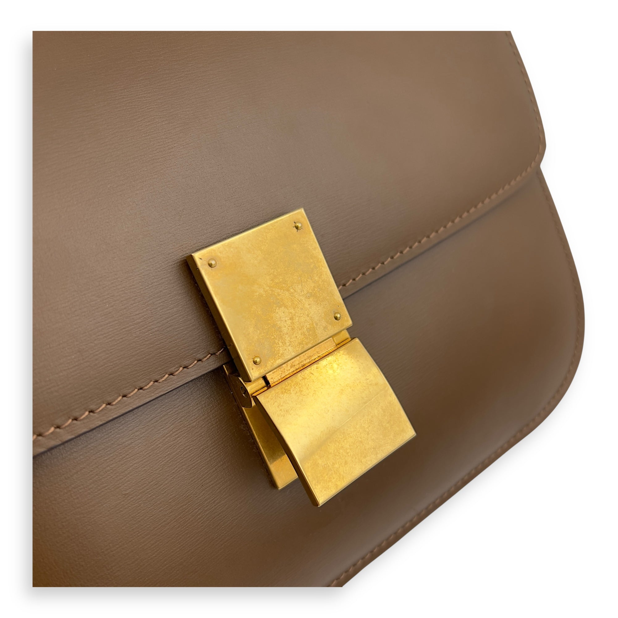 Celine Box Crossbody Bag Beige in Calfskin, Gold hardware_7