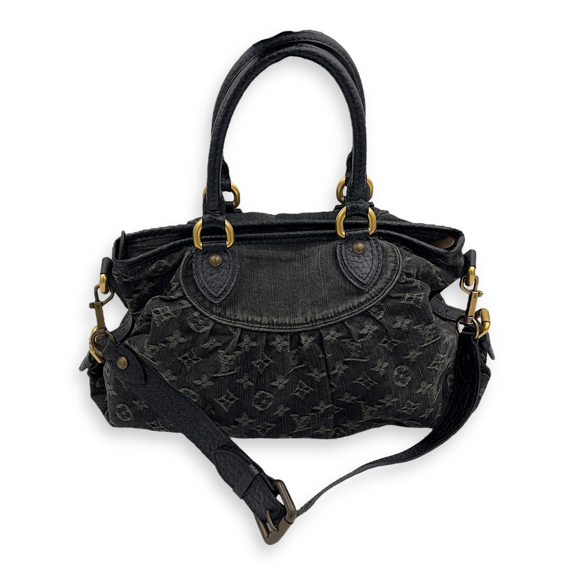 Louis Vuitton Neo Cabby Top Handle Bag MM Black in Denim, Gold hardware_7