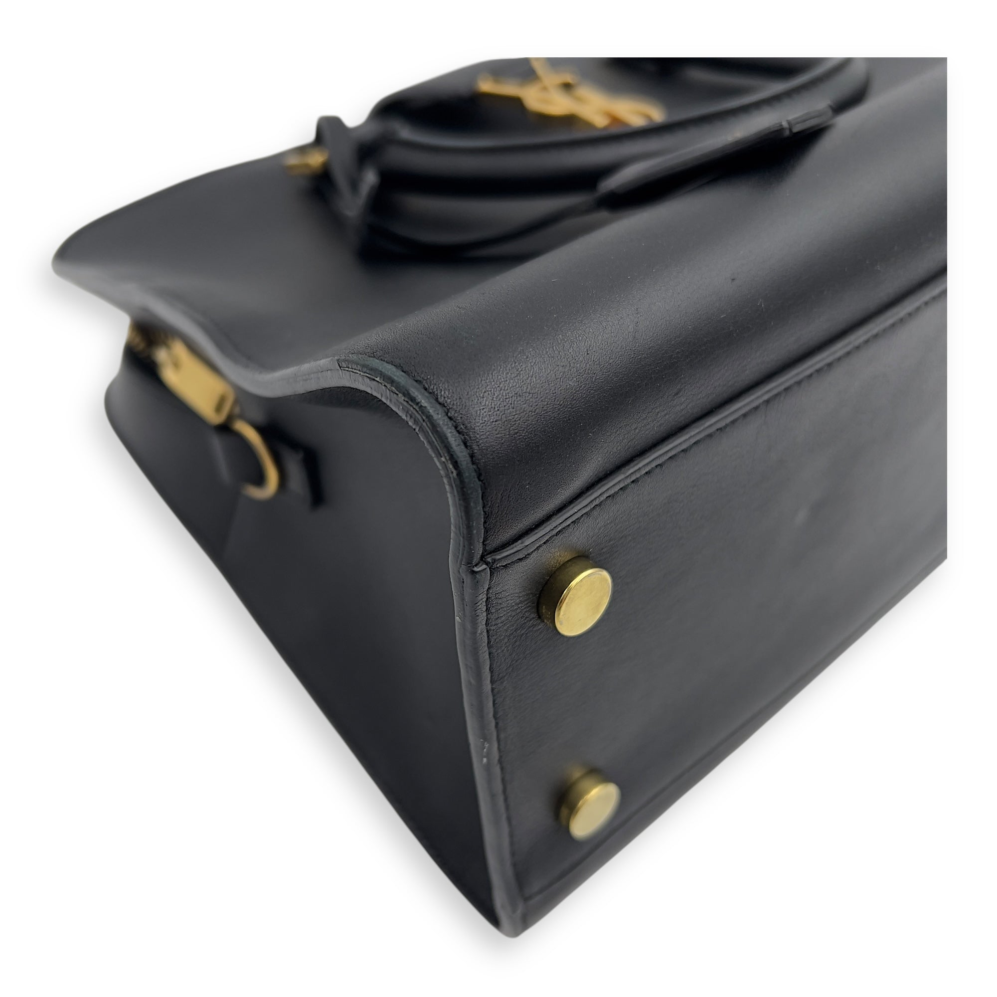 Saint Laurent Cabas Top Handle Bag Black in Calfskin, Gold hardware_7