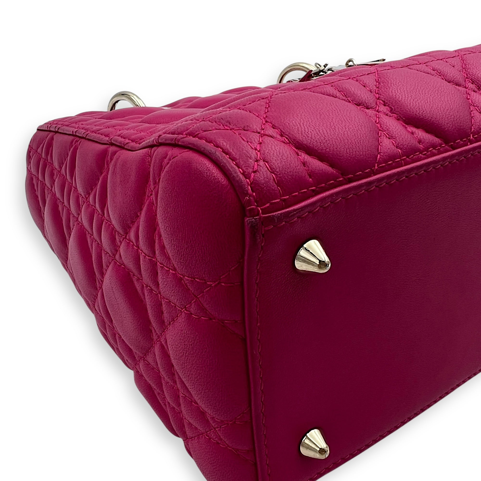 Dior Lady Dior Top Handle Bag Medium Pink in Calfskin, Gold hardware_7