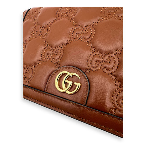 Gucci Matelassé Wallet On Chain Brown in Calfskin, Gold hardware_1