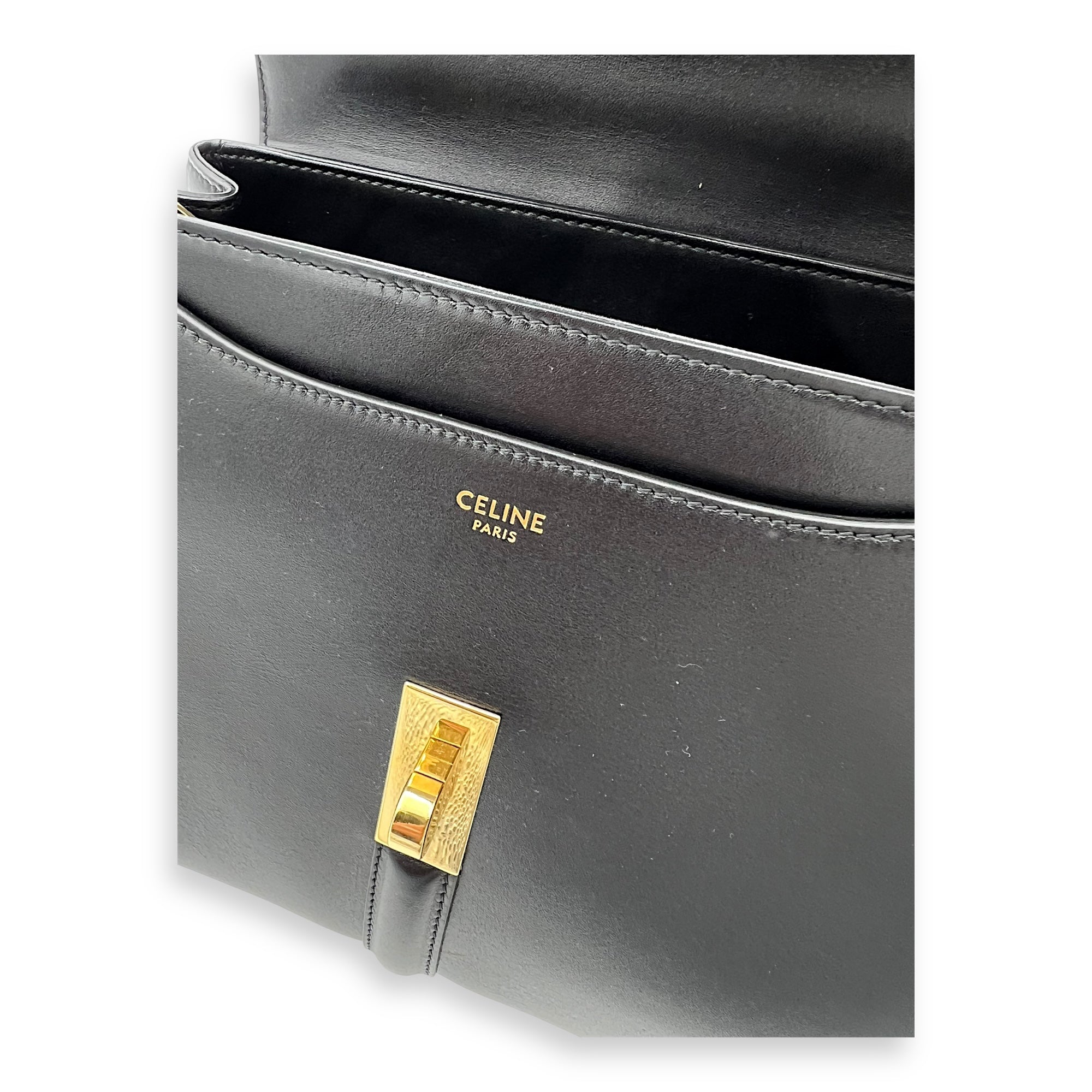 Celine 16 Top Handle Bag Black in Calfskin, Gold hardware_4