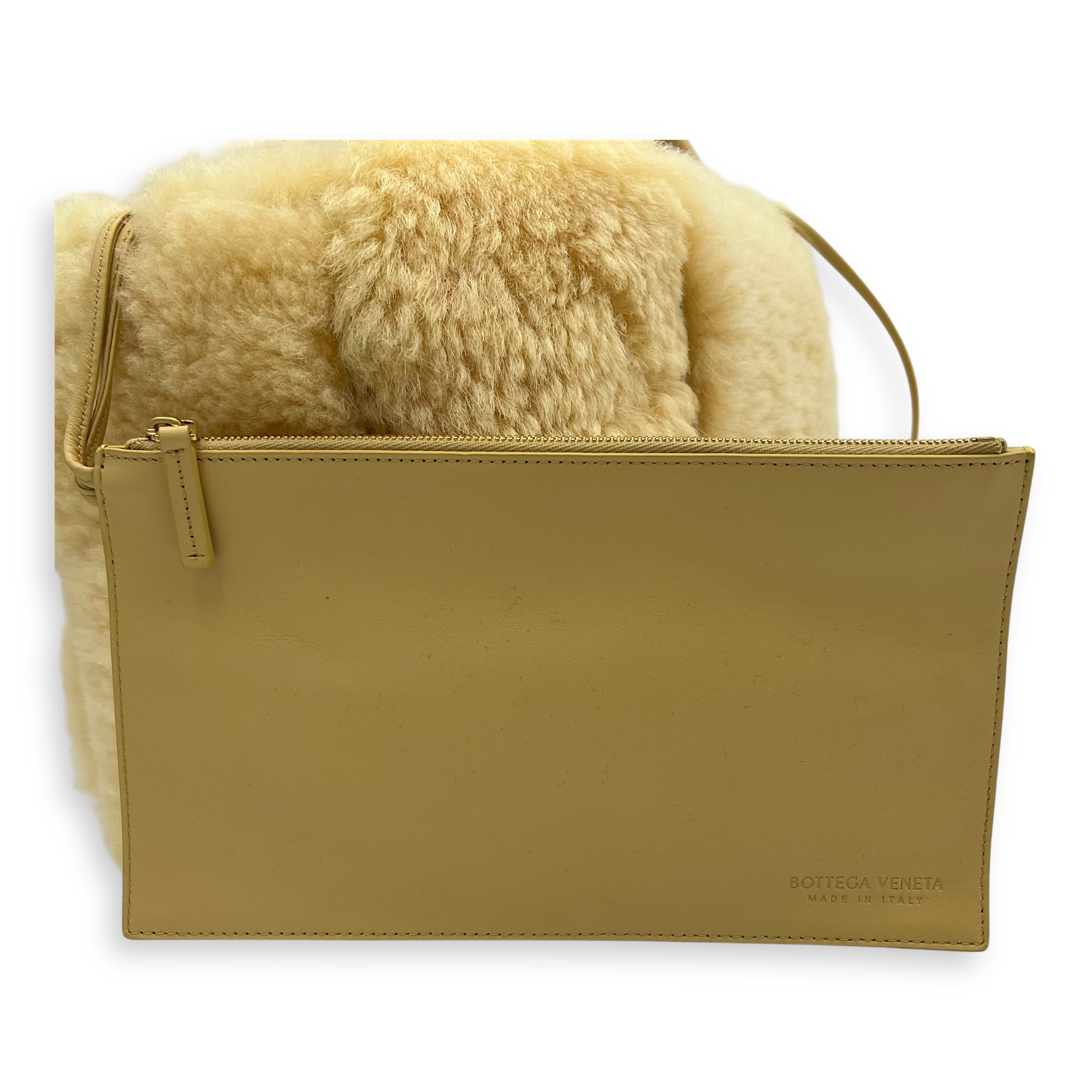 Bottega Veneta Arco Yellow Top Handle Bag in Shearling, Gold hardware_7