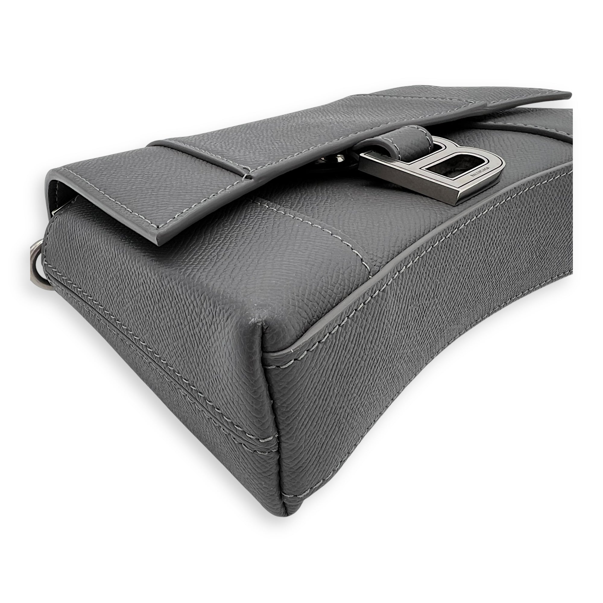 Balenciaga Downtown Crossbody Bag Grey in Calfskin, Silver hardware_7