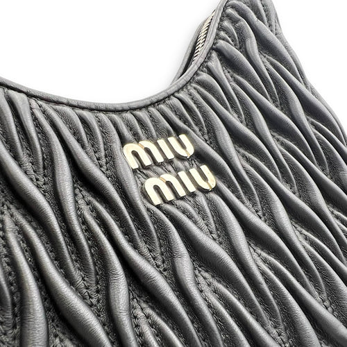 Miu Miu Matelassé Shoulder Bag Black in Lambskin, Silver hardware_7