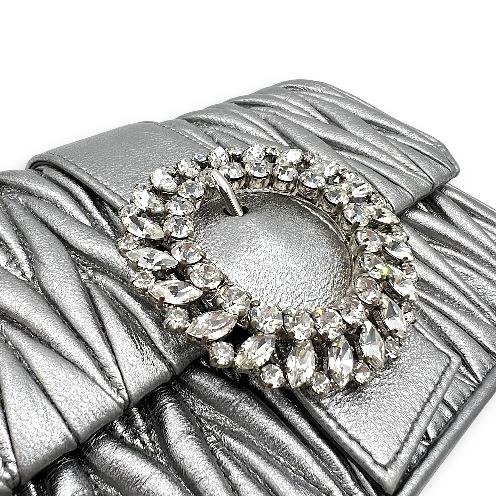 Miu Miu Matelassé Crossbody Bag Silver in Lambskin, Silver hardware_7