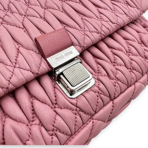 Miu Miu Matelassé Shoulder Bag Pink in Lambskin, Silver hardware_7