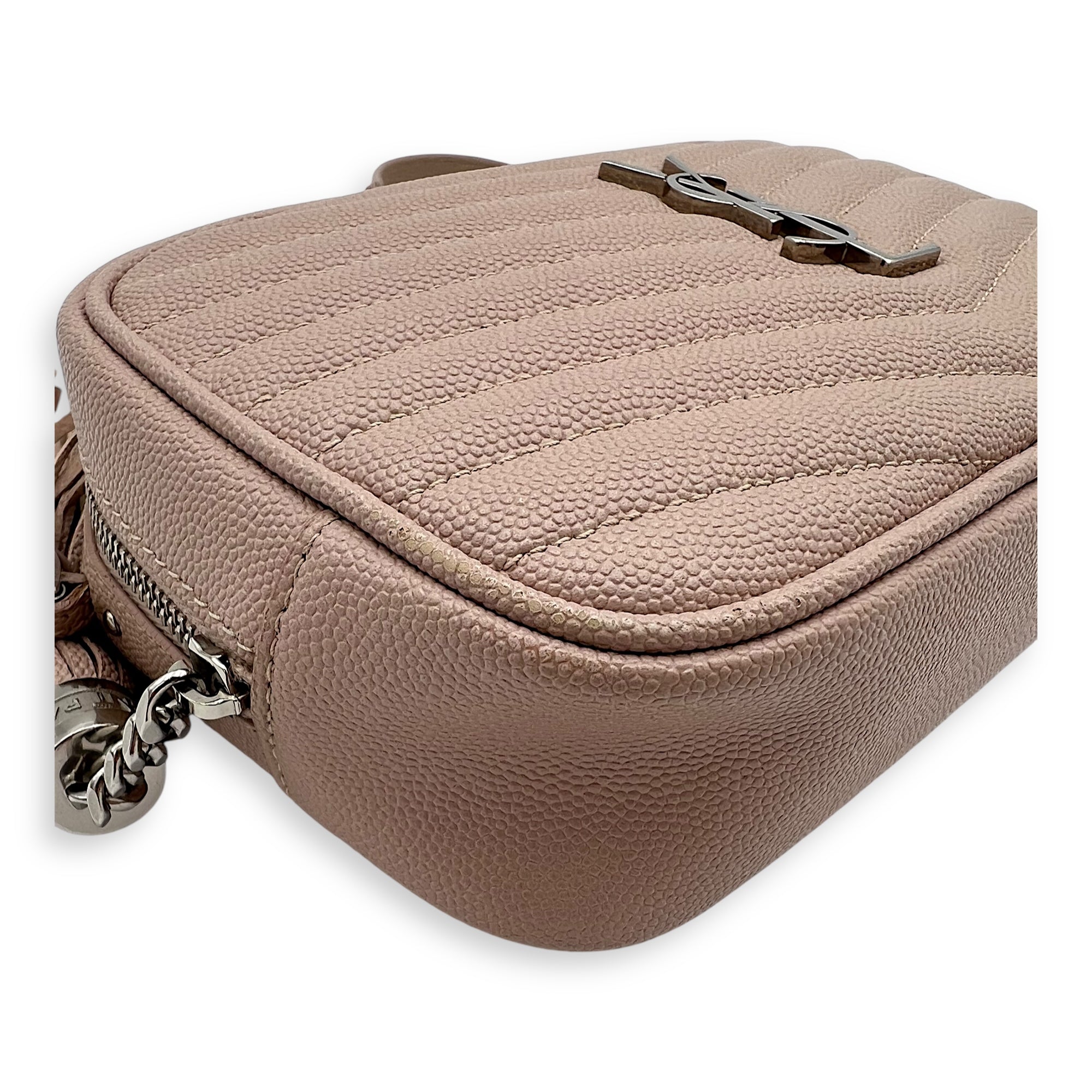 Saint Laurent Lou Shoulder Bag Mini Beige in Caviar Leather, Silver hardware_8
