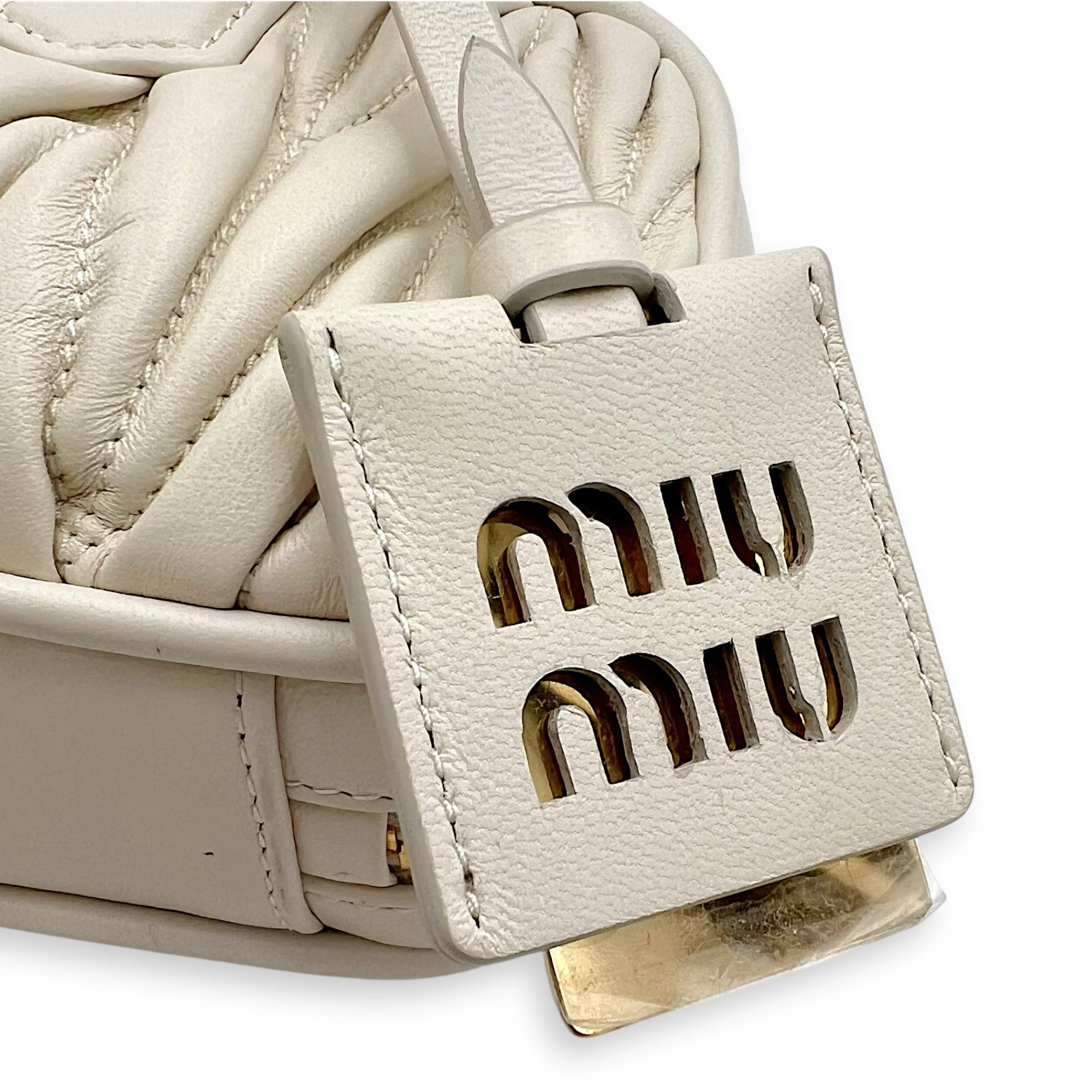 Miu Miu Arcadie Top Handle Bag White in Calfskin, Gold hardware_7