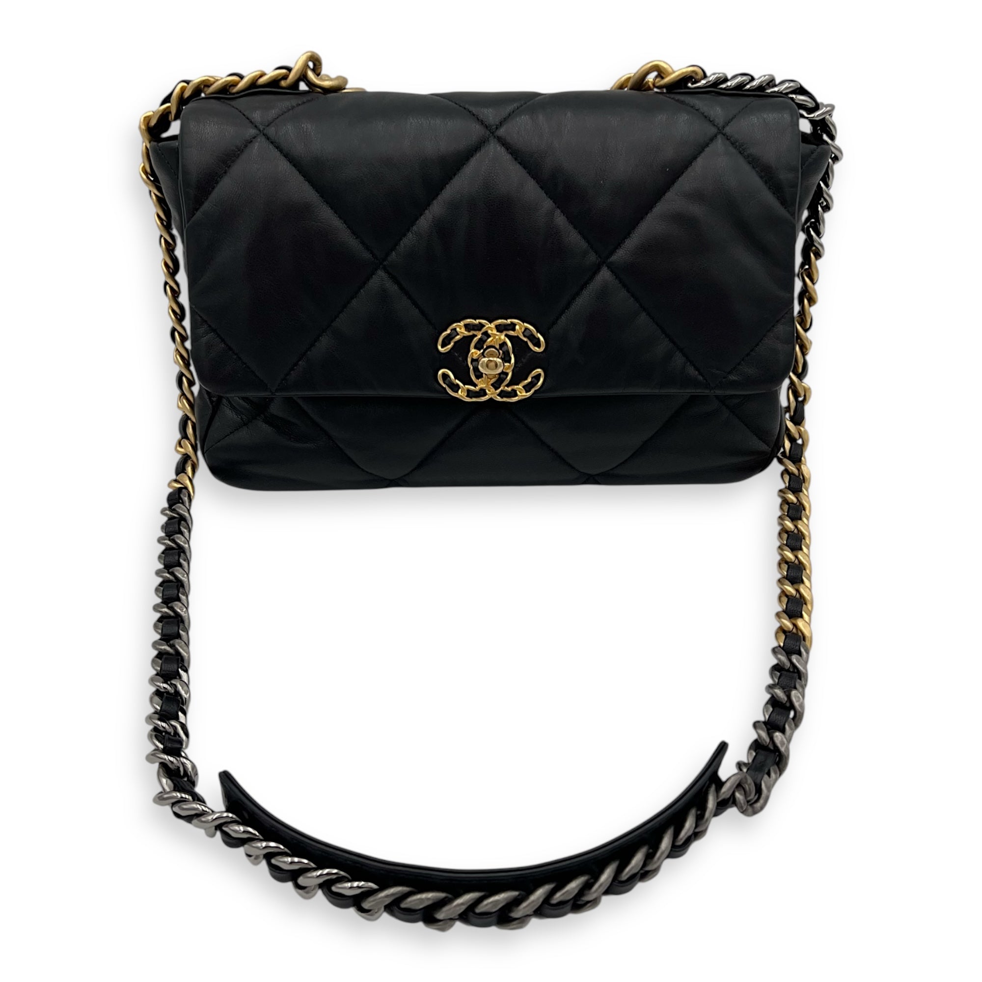 Chanel C19 Large Black Shoulder Bag in Lambskin, Mixed hardware_2