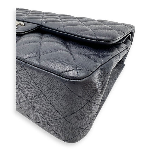 Chanel Classic Jumbo Blue Shoulder Bag in Caviar Leather, Silver hardware_7