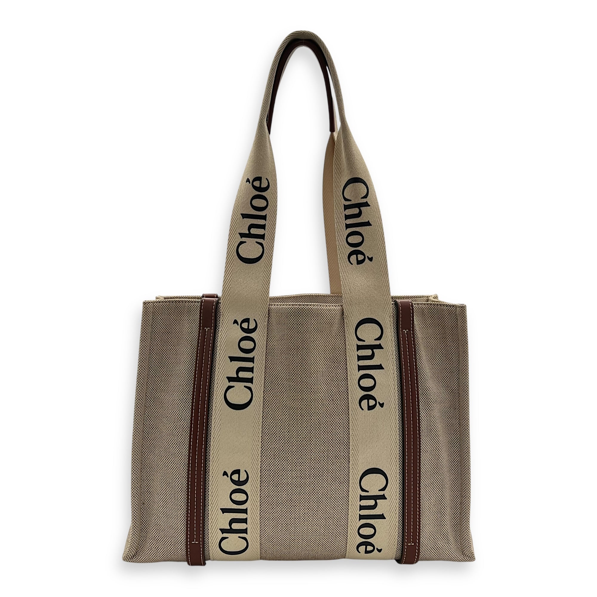 Chloé Woody Medium Beige Tote Bag in Canvas_2