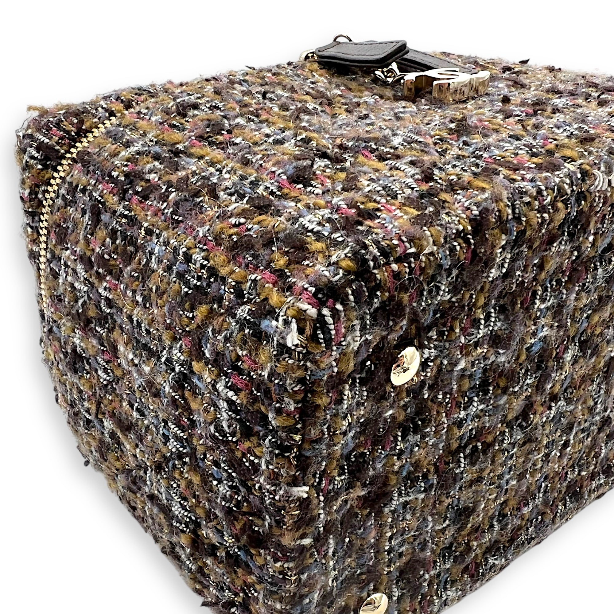 Chanel Vanity Case Wood Multi-colour Top Handle Bag in Tweed, Gold hardware_7