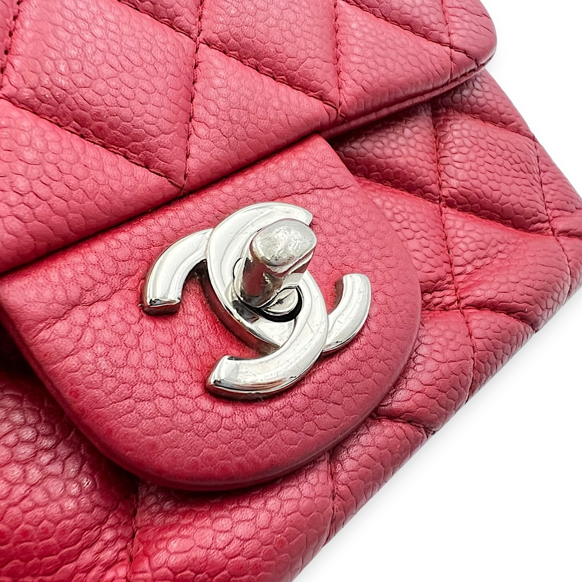 Chanel CC Mini Square Shoulder Bag Red in Caviar Leather, Silver hardware_7
