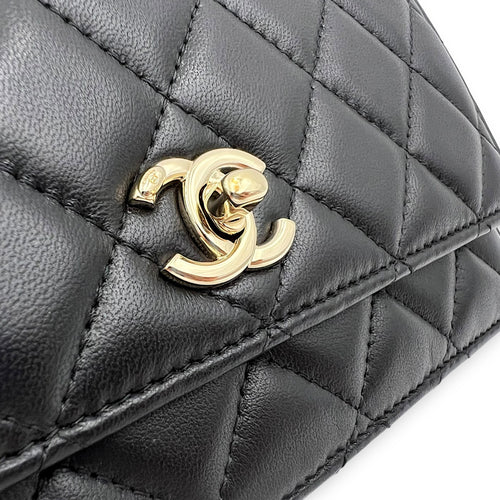 Chanel CC Pearl Crush Checkered Black Wallet On Chain in Lambskin, Light Gold hardware_7