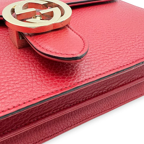 Gucci Interlocking G Shoulder Bag Red in Calfskin, Gold hardware_7