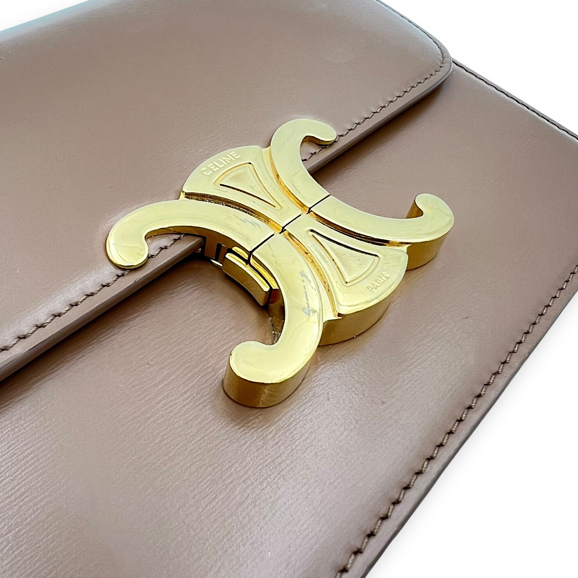 Celine Triomphe Shoulder Bag Brown in Calfskin, Gold hardware_7
