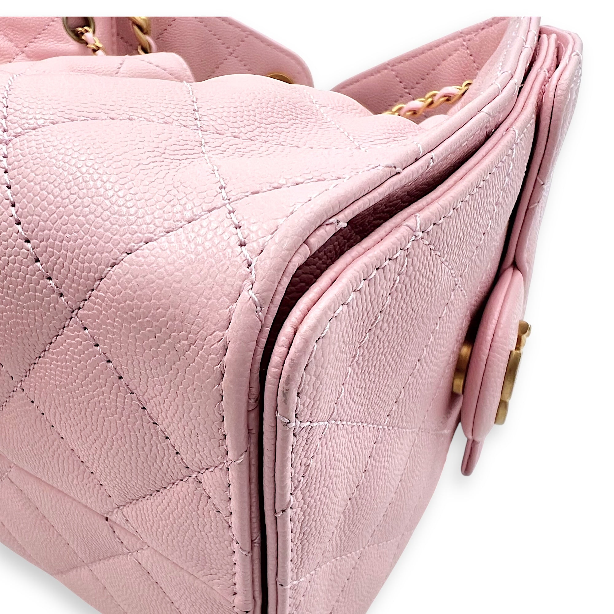 Chanel C25 Small Pink Shoulder Bag in Caviar Leather, Gold hardware_8