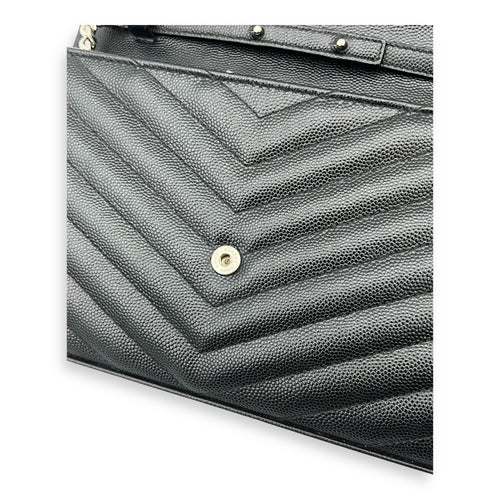 Saint Laurent Cassandre Wallet On Chain Black in Calfskin, Silver hardware_7