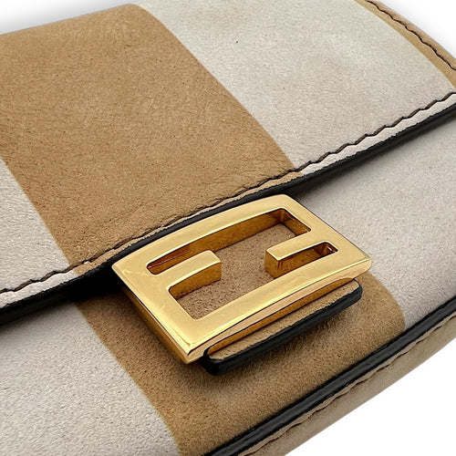 Fendi Baguette Nano Brown Crossbody Bag in Suede Leather, Gold hardware_7
