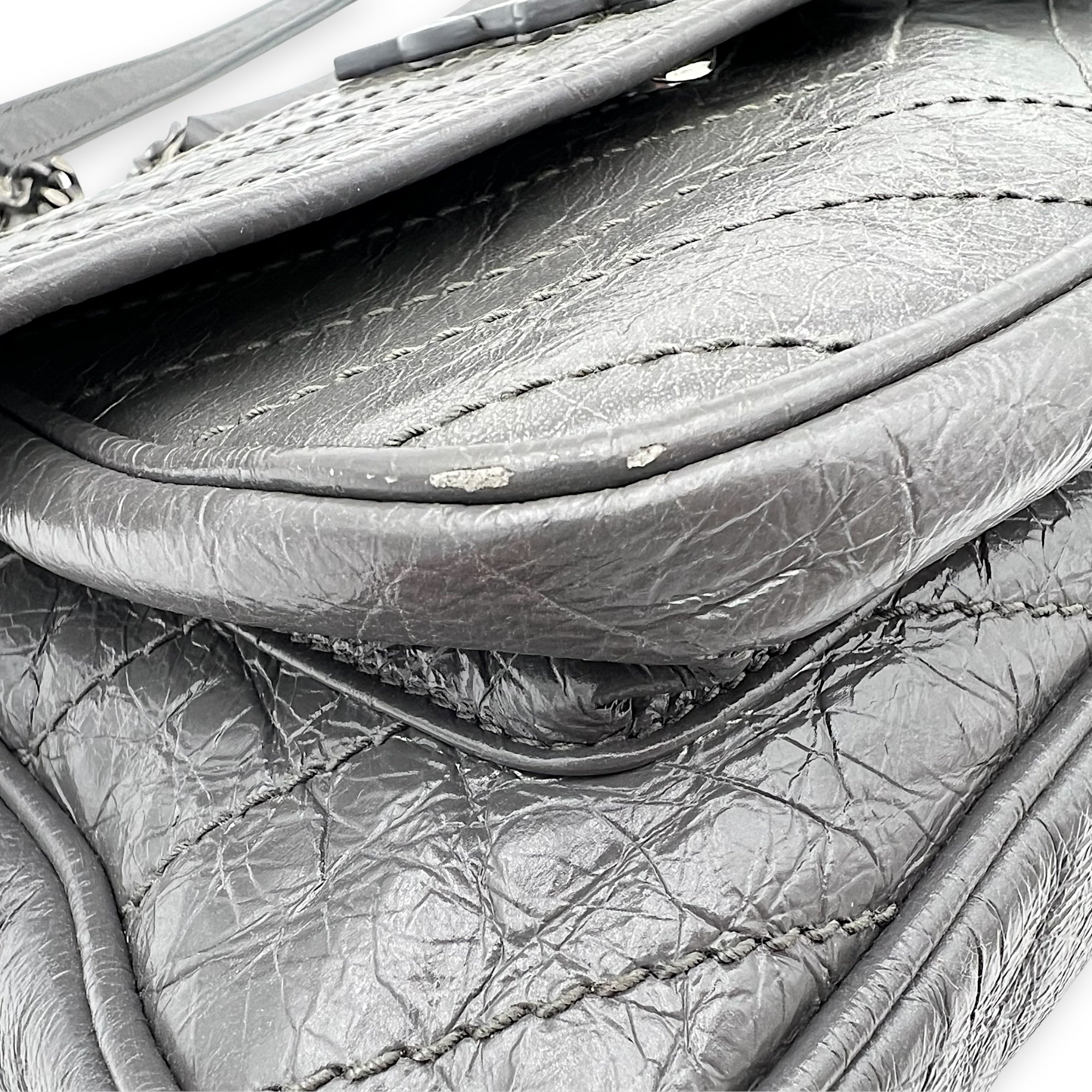 Saint Laurent Niki Shoulder Bag Grey in Calfskin, Ruthenium hardware_7